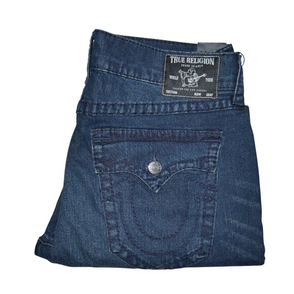 True Religion Geno Big T Flap Jeans Men's Size 36x32 Super Dark Wash Denim NWT - Picture 1 of 11